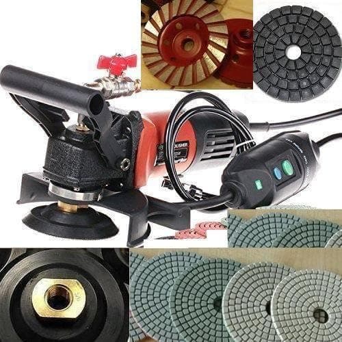 Variable Speed Wet Polisher Grinder 5" Polishing 12+1 Pad 5" DAMO Final Black Glaze Buff Turbo Coarse Grit Cup Wheel Granite Concrete Marble Glass Quartz Terrazzo Travertine Floor Renew countertops