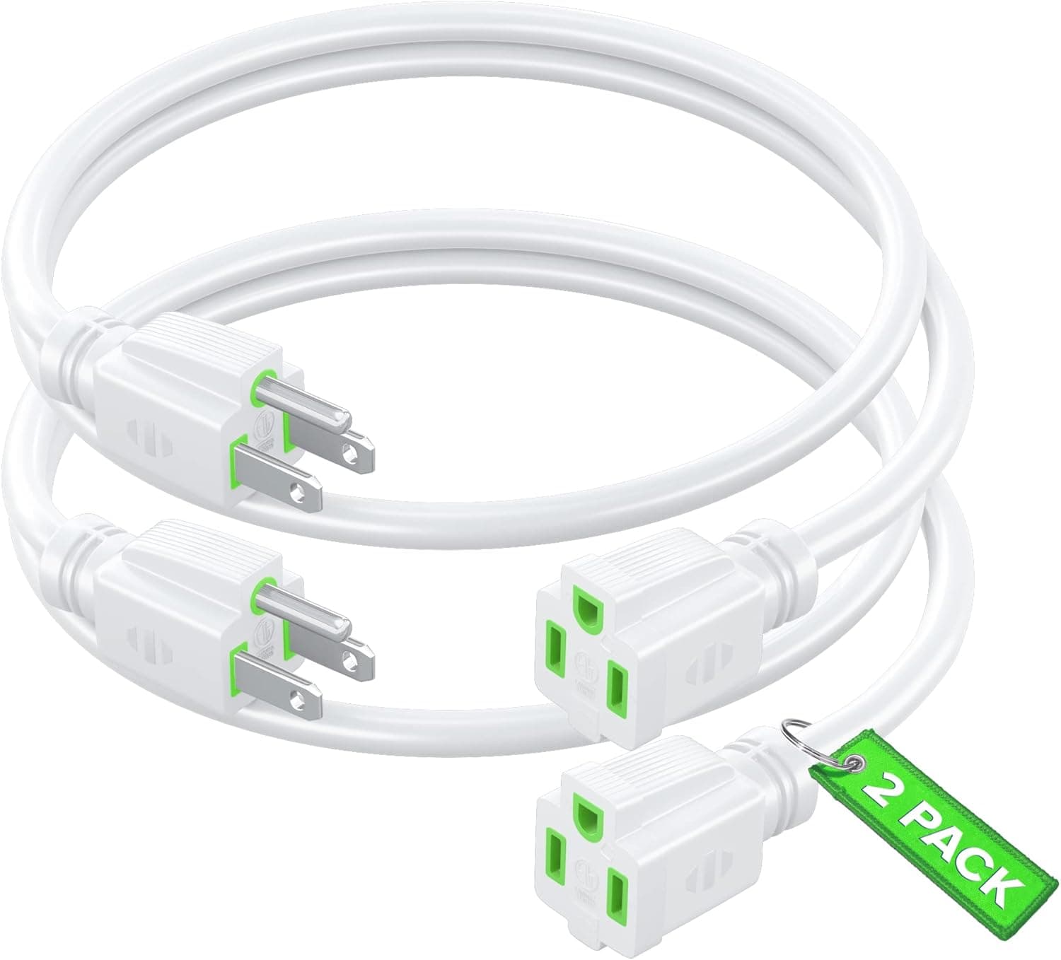 Maximm Extension Cord 2 Ft (2 Pack) White Power Cords Indoor 16 Gauge Wire Heavy Duty ETL Listed (2 Ft 2 Pack)