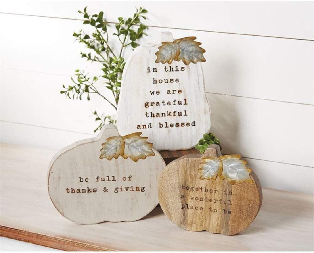 Mud Pie Fall Chunky Wood Pumpkin Decorative Plaques (Gray)