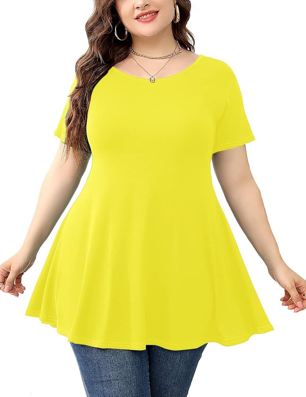 Aksbgg Womens Short Sleeve Flare Tunic Top Loose Flowy T Shirts Summer Swing Blouse