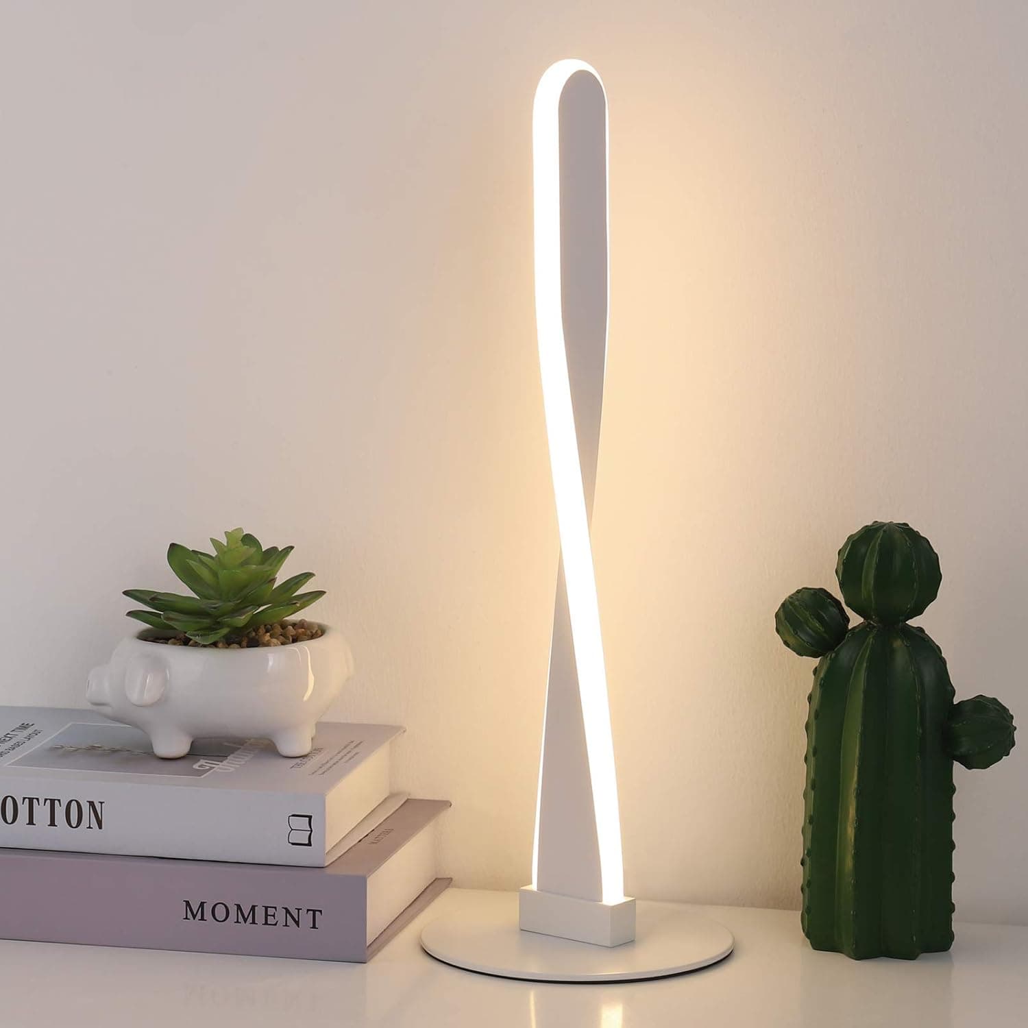 MOOACE Spiral Design LED Table Lamp, Modern LED Light Desk Lamp for Bedrooms Living Rooms, Office, White