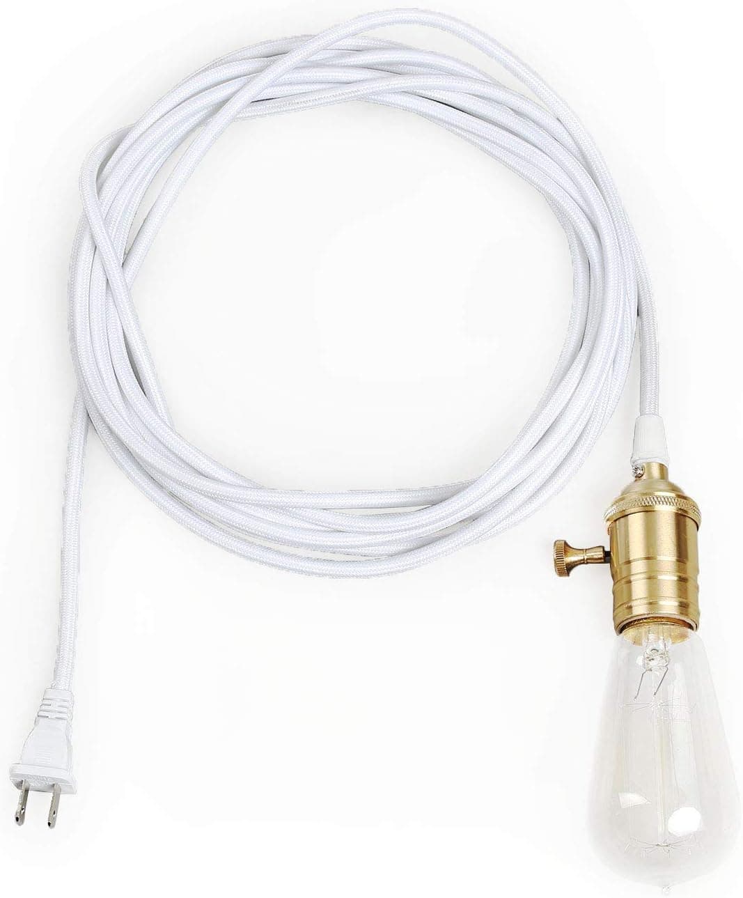 20 ft. Metro Line Plug-in White Textile Cord Pendant with Brass Holder - Vintage Style Edison Bulb Included