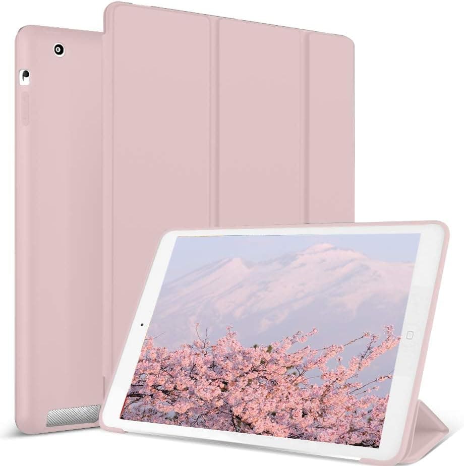 Aoub Case for iPad 2/3/4 (Old Model), Ultra Slim Lightweight Trifold Stand Smart Auto Sleep/Wake Cover, Soft TPU Silicone Back Case for iPad 2nd/3rd/4th Generation, Light Pink