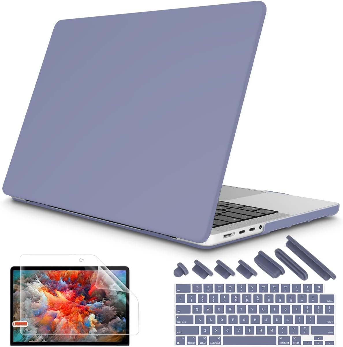 Tuiklol Compatible with MacBook Pro 16 inch 2021 2022 Release Model: A2485 M1 Pro/Max, Plastic Hard Shell Case Keyboard Cover & Screen Protector for MacBook Pro 16 with Touch ID, Matte Lavender Gray