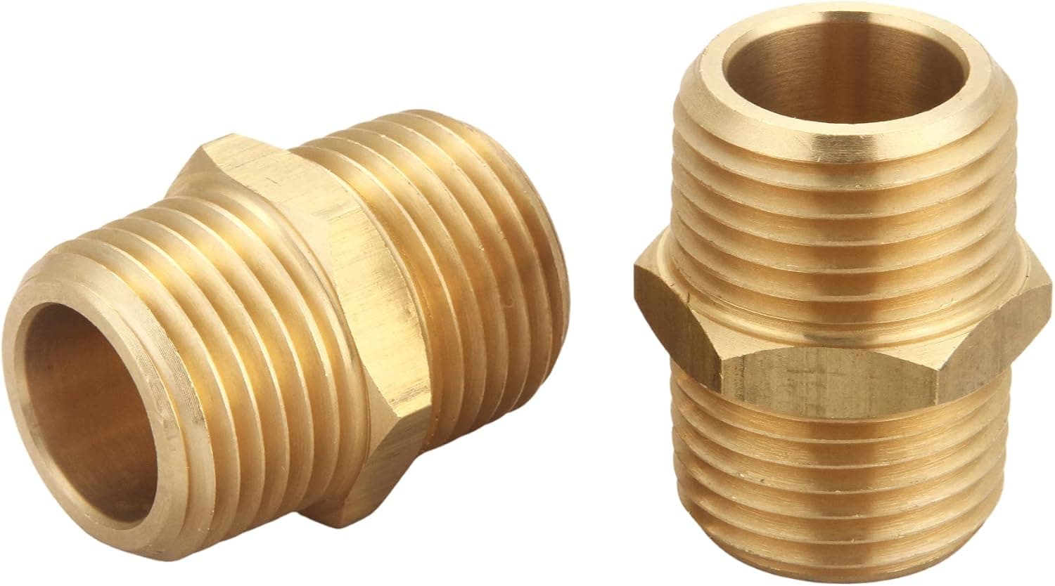 T TANYA HARDWARE 1/2" x 1/2" NPT Brass Hex Nipple Male Pipe Adapter (2 Piece)