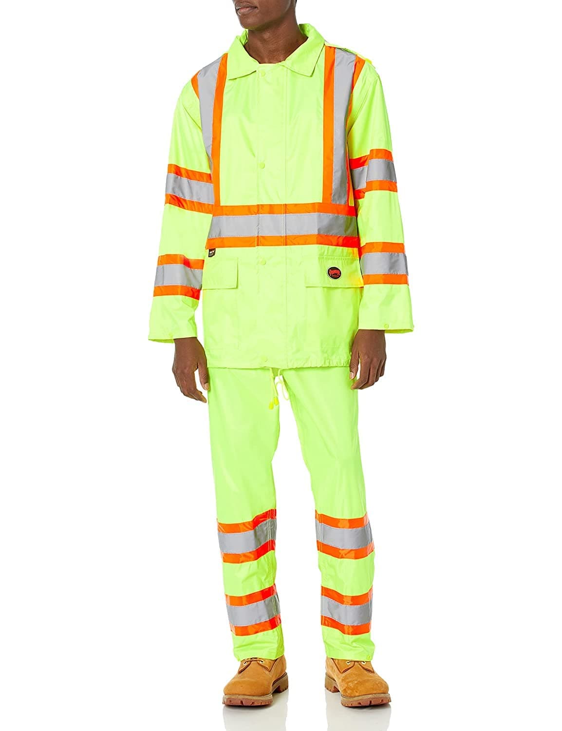Pioneer High Visibility Safety Rain Suit, Lightweight, Waterproof, Reflective Tape, Polyester PVC, Yellow/Green, Unisex, V1080160U-L, Large