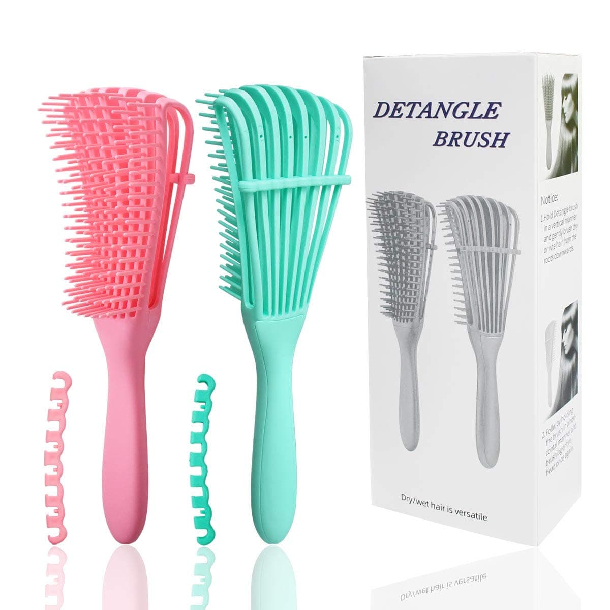 2 Pieces Detangling Brush for Black Hair Detangling Comb Detangler for Afro Textured America 3a to 4c Kinky Wavy Curly Coily Thick Long Hair Detangle Easily with Wet/Dry Christmas gift (Green + Pink)