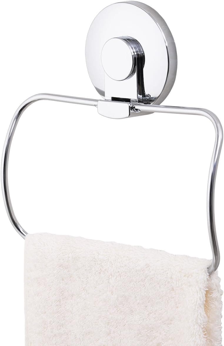 TAILI Drill-Free Removable Vacuum Suction Cup Towel Ring Holder Hanger Rustproof Reusable for Shower Bathroom Kitchen Accessories, Chromed Stainless Steel