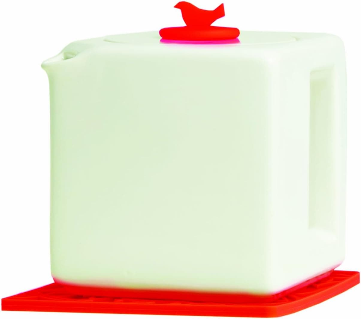 Make My Day Tea Cube Ceramic Teapot with Infuser, White with Red Accent