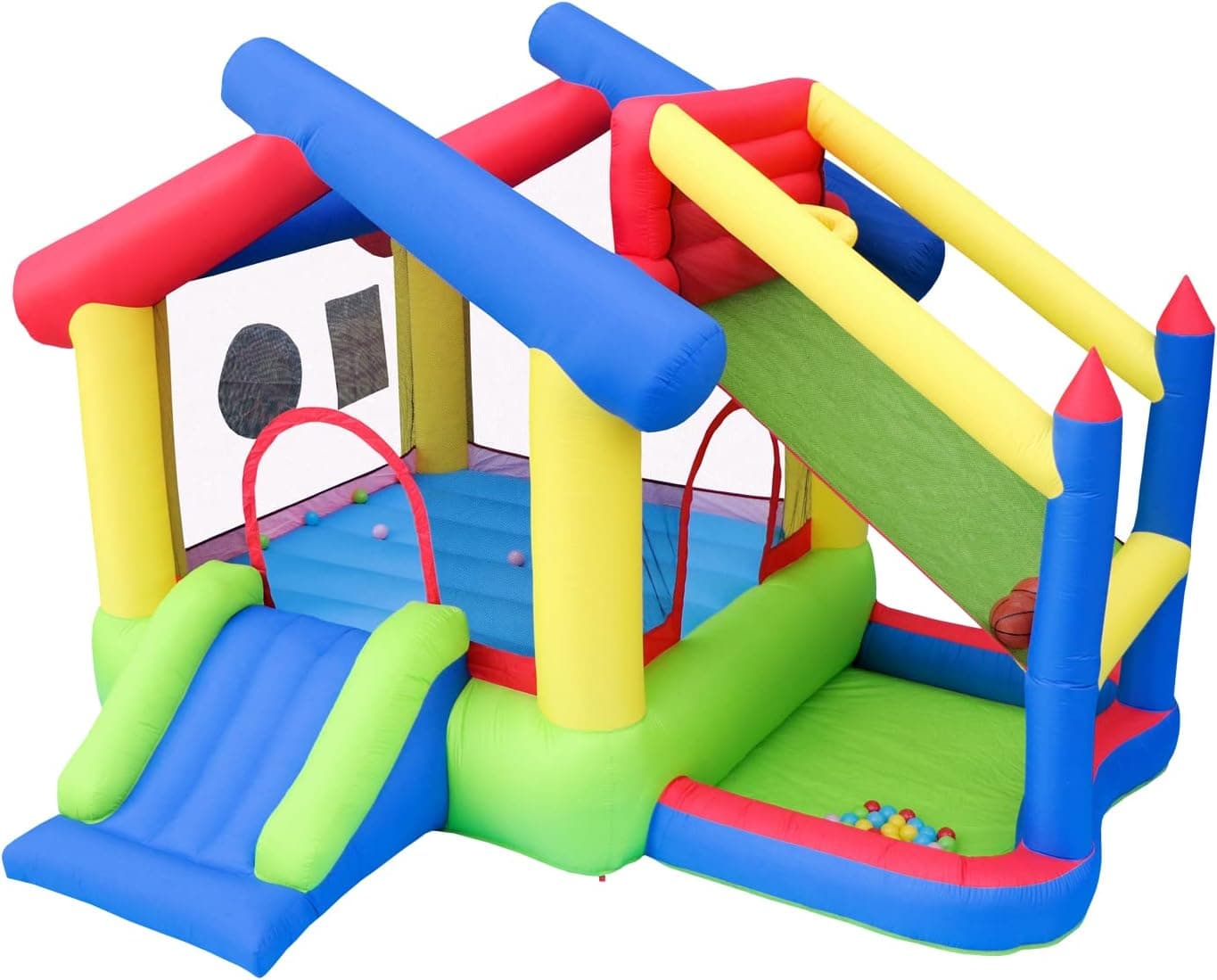 OWZJUHA Inflatable Bounce House with Slide, Jumping Castle with Blower and Ball Pool, Basketball Game, Dart Target Game