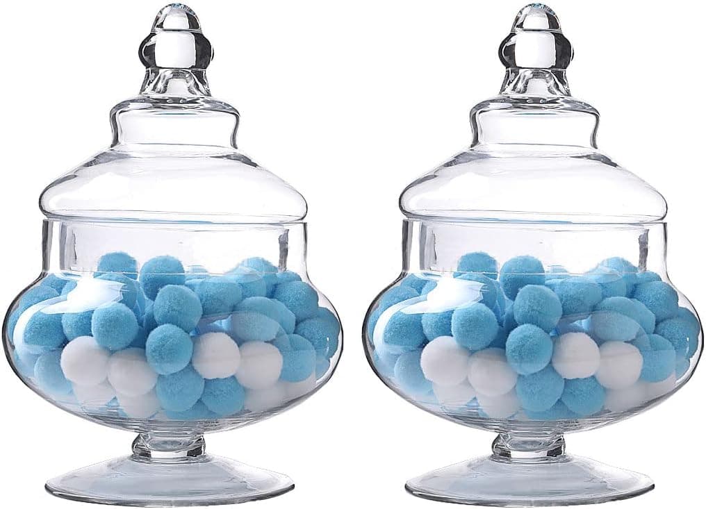 Livejun Glass Apothecary Jars Clear candy Buffet Display Small Elegant Storage Jars Decorative cookies Storage Clear Glass Canisters for Kitchen Wedding Party Set of 2