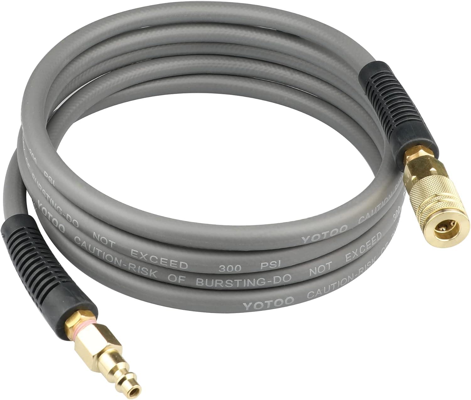 YOTOO Hybrid Lead-In Air Hose 1/4-Inch by 10-Feet 300 PSI Heavy Duty, Lightweight, Kink Resistant, All-Weather Flexibility with 1/4-Inch Industrial Air Fittings and Bend Restrictors, Gray