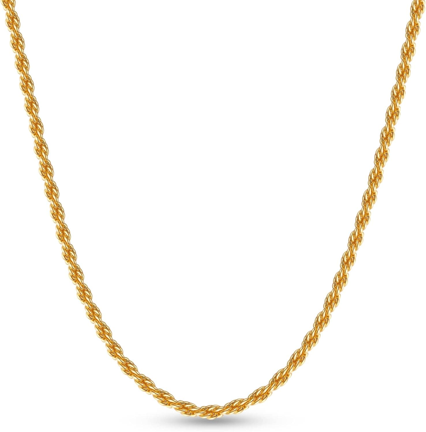 OCHCOH 18K Gold Over 925 Sterling Silver Clasp 2/2.5/3/4mm Rope Chain for Men Women Gold Chain Necklace 16, 18, 20, 22, 24, 26, 30 Inches