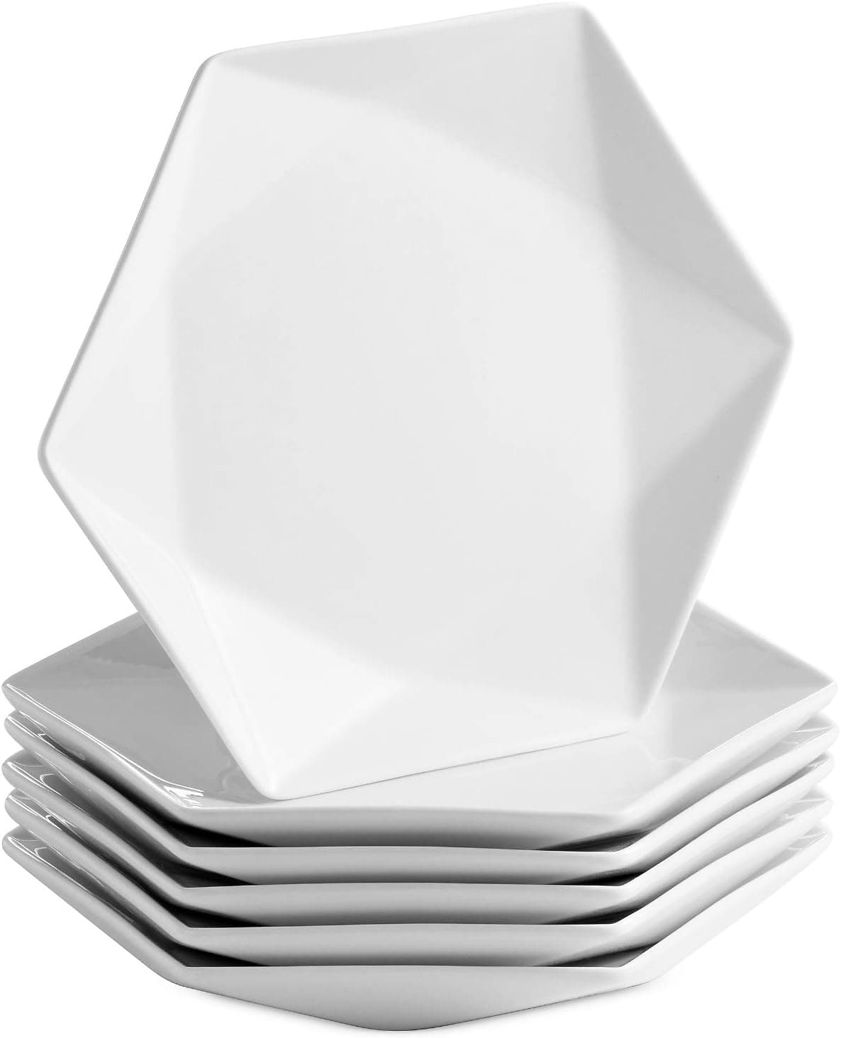 Mitbak 8 Inch Bone china Salad Plates | Set of 6 Elegant Diamond Shaped Natural White Dinnerware Set For Dinner, Holidays, Restaurant, Salad, Cheese, Dessert | White Dishes Make An Excellent Gift Idea