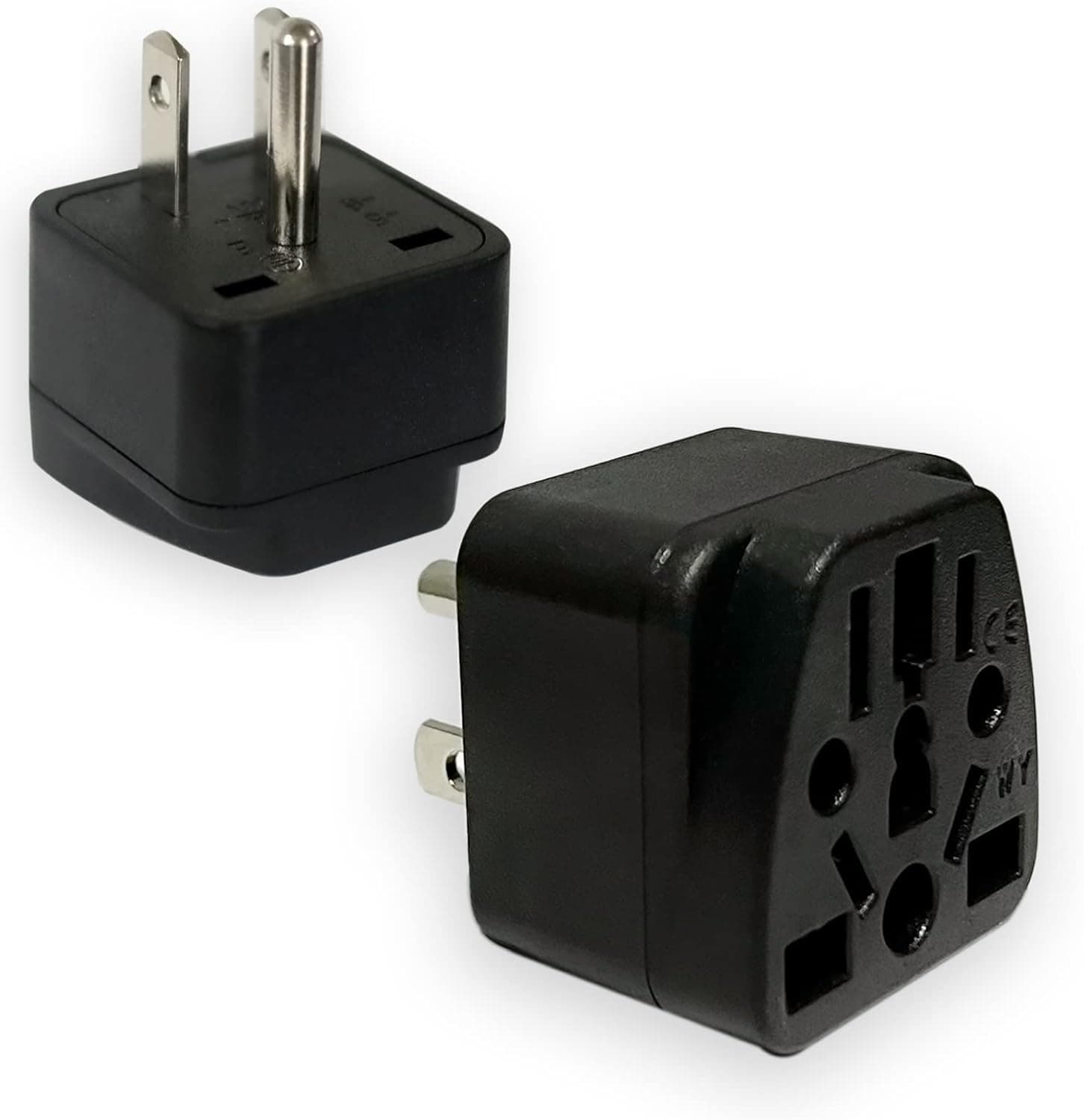 Feboy 2Pcs US Travel Plug Adapter,EU/AU/UK/NZ/CN to USA (Type B) international universal flat 2 prong to 3 prong outlet adapter,Grounded 3 Prong USA Wall Plug (black)