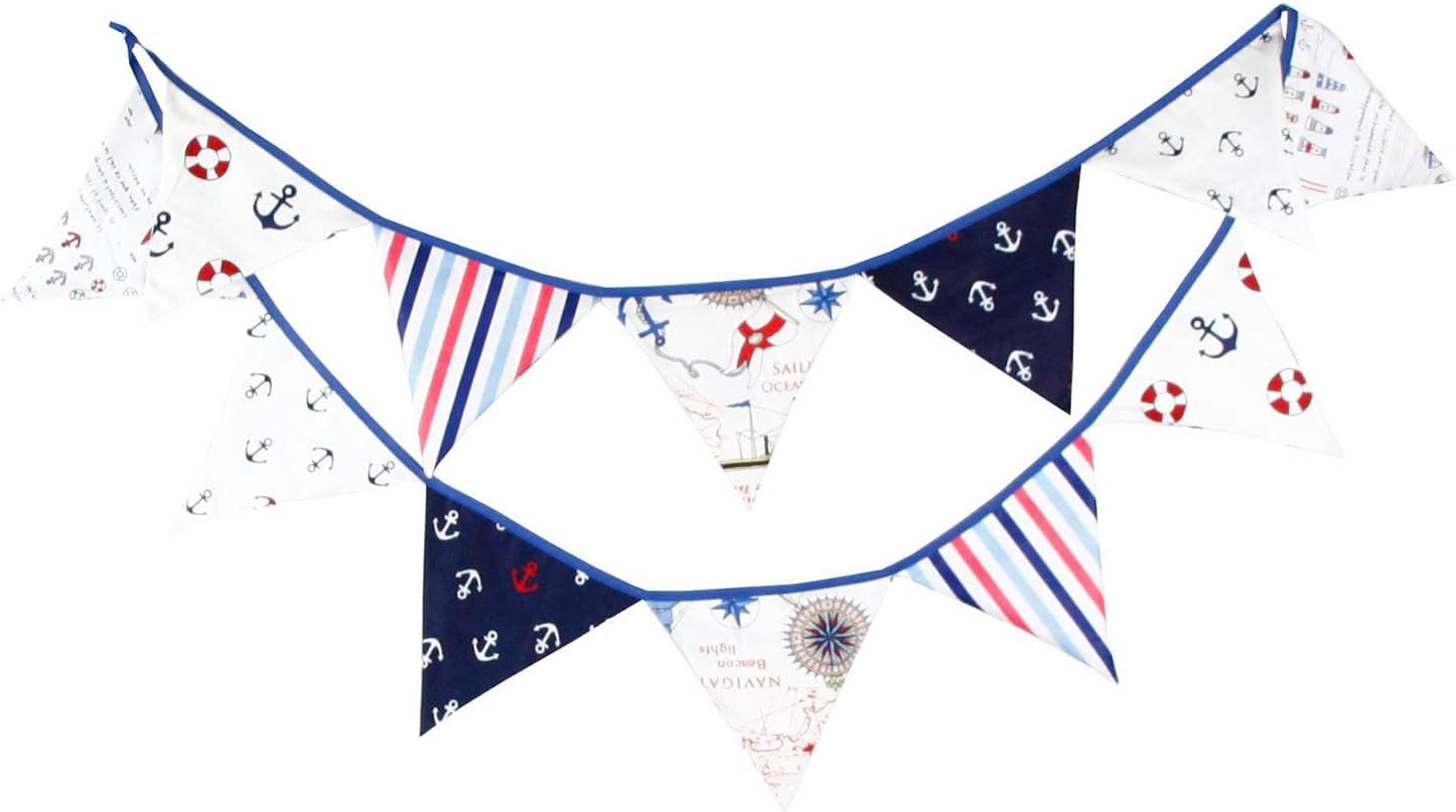 Nautical Ahoy Boy Baby Shower Pennant Double Sided Anchor Pattern Hanging Bunting Banner Nautical Birthday Wedding Party Garland Decoration