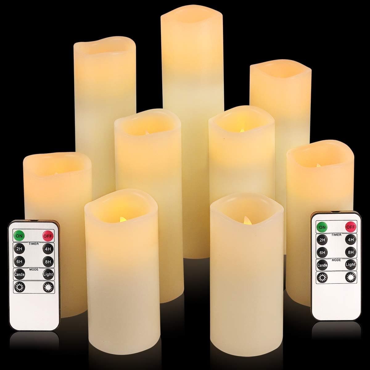 Comenzar Flameless Candles, Led Candles Set of 9(H 4" 5" 6" 7" 8" 9" xD 2.2") Ivory Real Wax Battery Candles with Remote Timer (Batteries not Included) 1