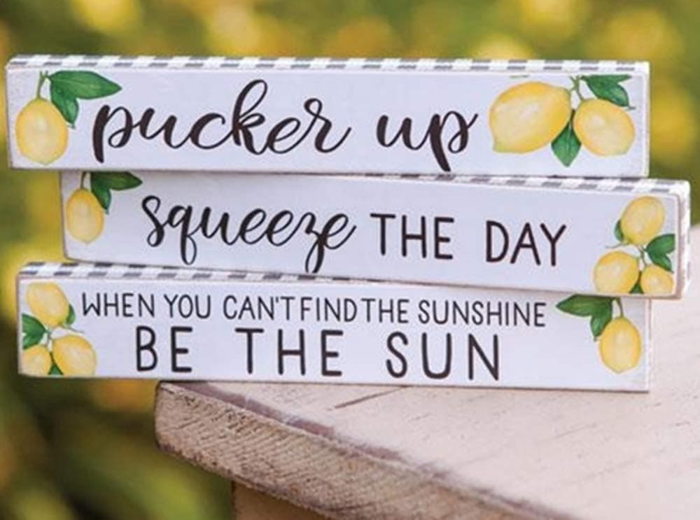 HAPPY DEALS ~ Lemon Block Signs (Lemons Mini Stick Signs- 3 pc)