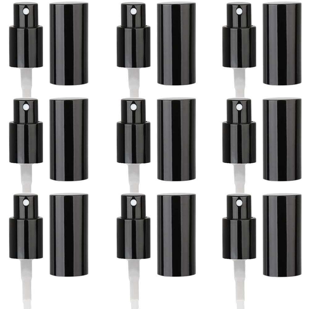 Luxurious Essential Oil Spray Bottle Tops,100% Leak Proof Metal Fine Mist Sprayer,Spray Tops Fits 5 ml / 15 ml Bottles,Instantly Got Top Spray Bottle for Oil by Reuse Empty Bottles,Pack of 9,Black