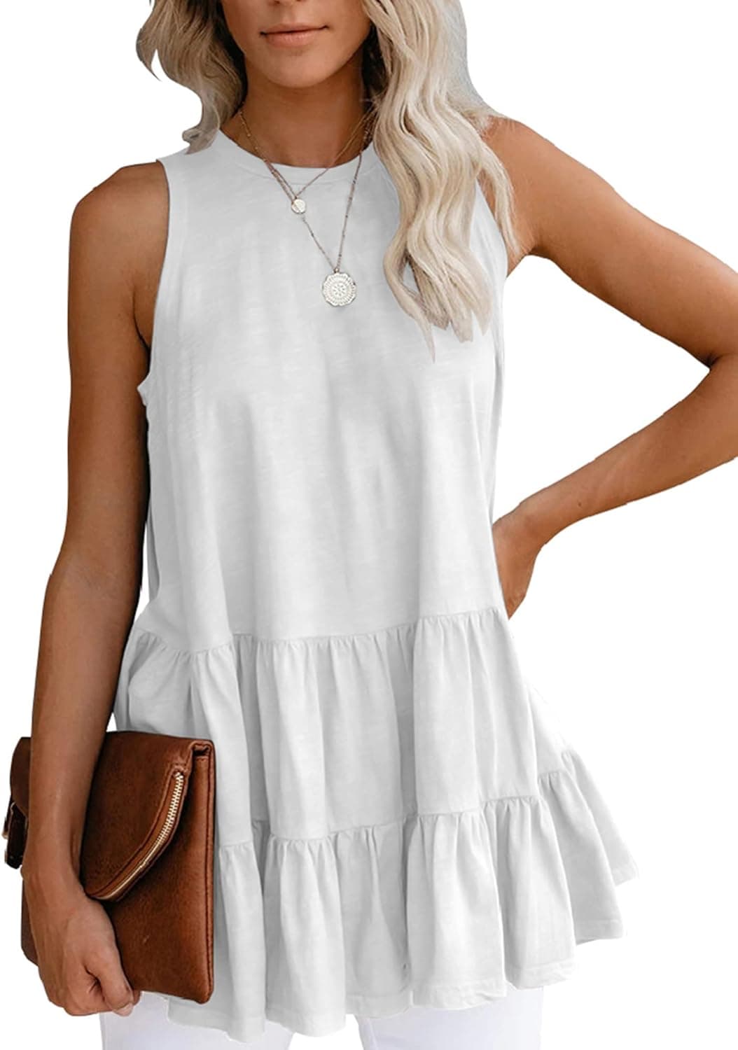 Bingerlily Women's Flowy Tank Tops Camis Sleeveless Crew Neck Casual Shirts Loose Fitting Blouses