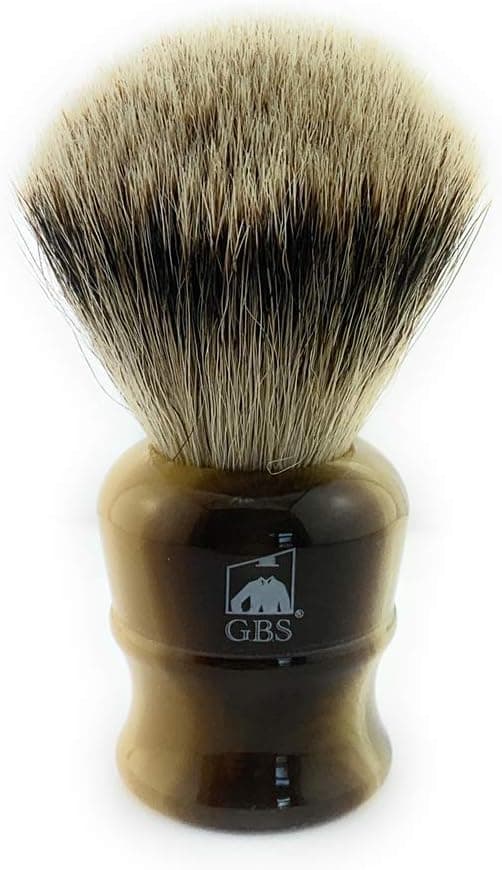 G.B.S Large Silvertip Badger Shaving Brush with Faux Horn Handle Comes with Free Stand Keep Accessories Dry Light Horn Light Wight Professional Convenient Comfortable