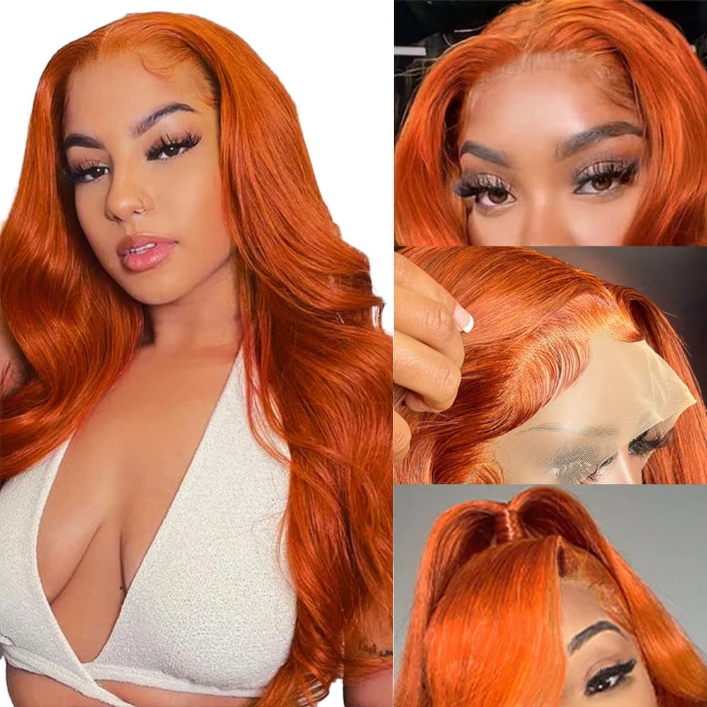 18 Inch Ginger Body Wave Lace Front Wigs Human Hair 13x4 Ginger Lace Front Wigs Human Hair 180% Density HD Transparent Lace Frontal Human Hair Wigs Glueless Lace Frontal Wigs Pre Plucked Hairline (Body Wave,Ginger Orange Color ,18inch)