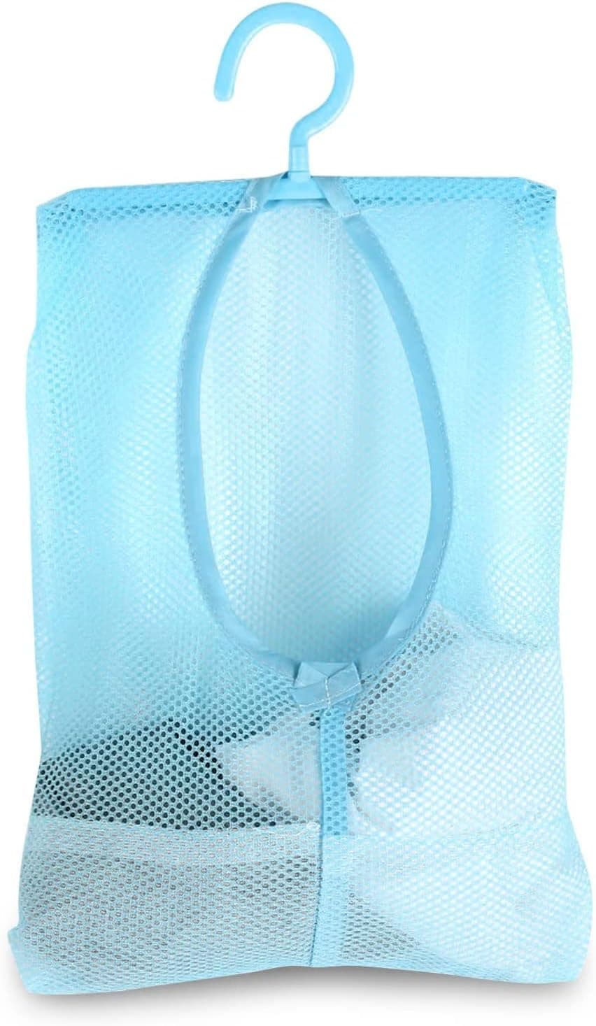 Multipurpose Clothespin Bag with Hanger, Hanging Storage Mesh Bag, Bathroom Shower Storage Organizer Set, Clothes Clip Clothespin Mesh Bag for Home Apartment College Dorm, Blue