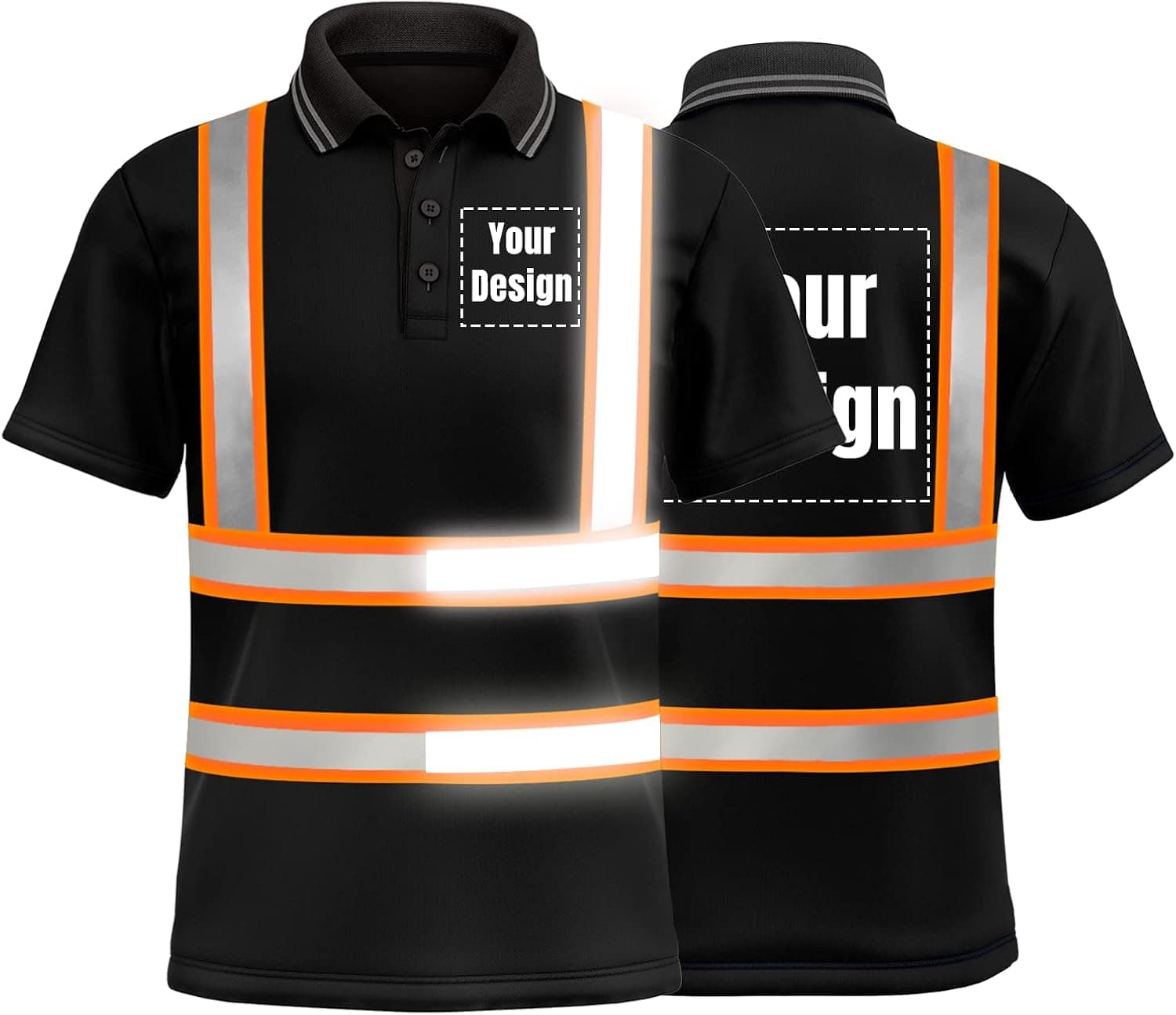 YOWESHOP Hi Vis Safety Polo Shirt Customize Your Logo with High Visibility Reflective Strips Short Sleeve T-Shirt