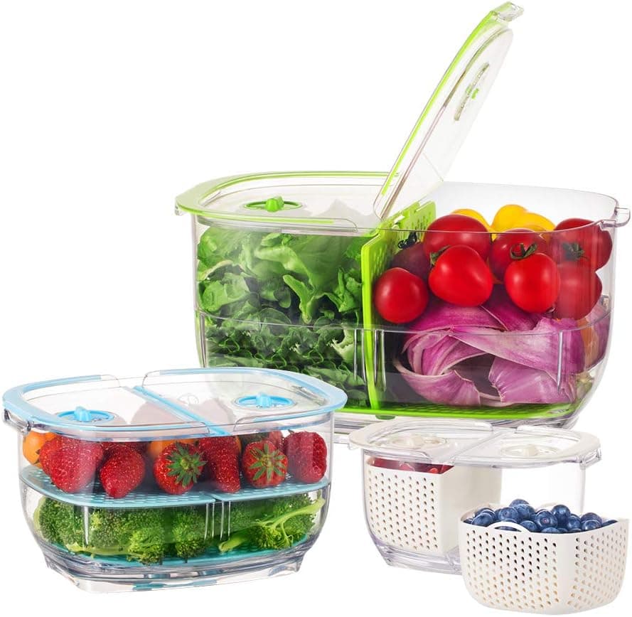 Fresh Vegetable Fruit Storage Container - 3Pack Elegear BPA-Free Partitioned Food Storage Container with Keep Fresh Vents Lids Strawberry Produce Saver Keeper Picnic Container for Refrigerator Kitchen