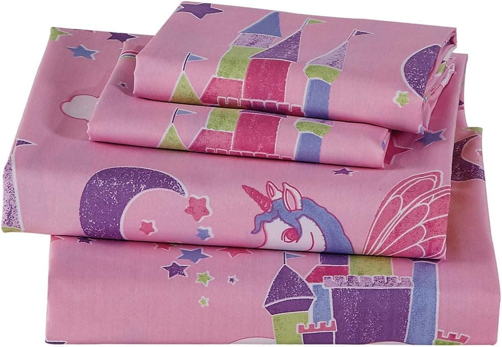 Luxury Home Collection 3 Piece Twin Size Sheet Set for Girls/ Teens Unicorn Castle Rainbow Clouds Moon Shining Stars Lavender Pink Blue Yellow (Twin Sheet)
