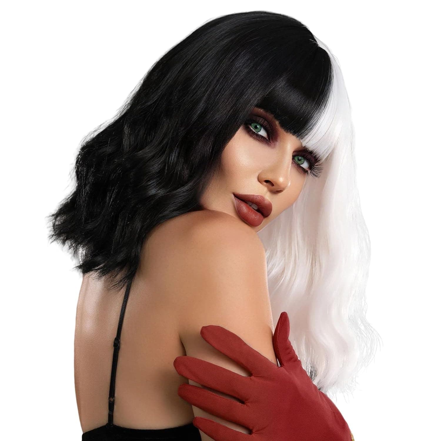 7JHH WIGS 14in Cosplay wigs Black and White Cute Curly Bob Synthetic Wigs for Women Party Halloween Use