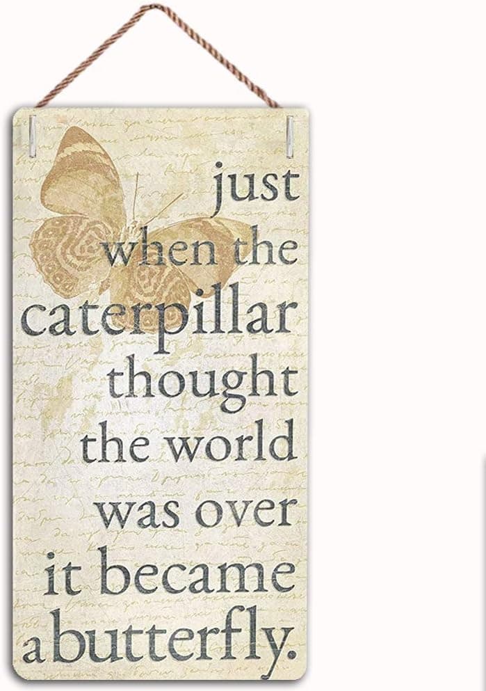 Just When The Caterpillar Thought The World Was Over It Became a Butterfly Sign Home Decor Wood Sign Plaque 10" X 5" Hanging Wall Art(Qw-151)