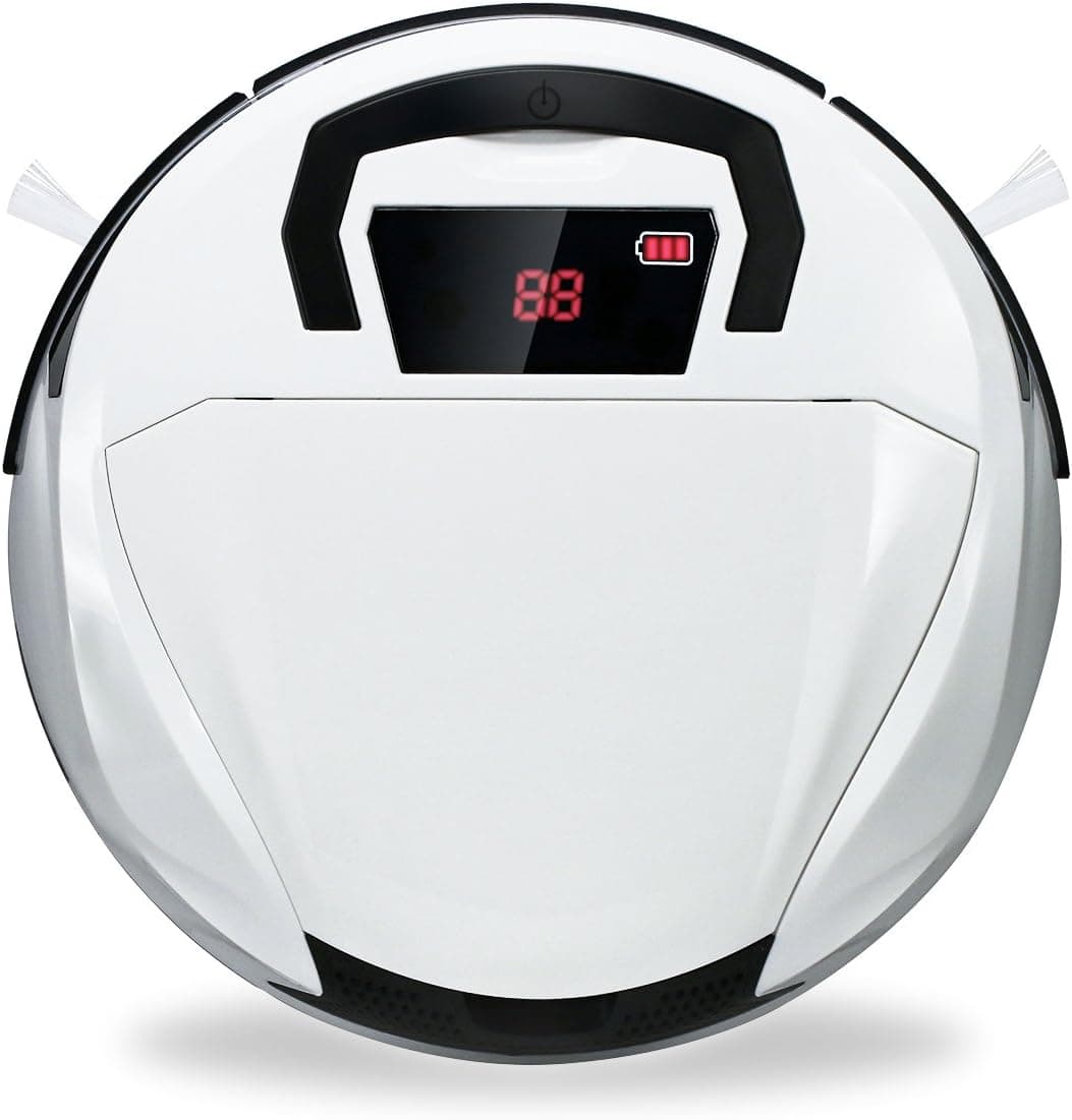 Vacuum Cleaner Robot, FINE DRAGON Automatic Robotic Vacuum Cleaner High Suction Cleaning for Hard Floor and Thin Carpets (White B)