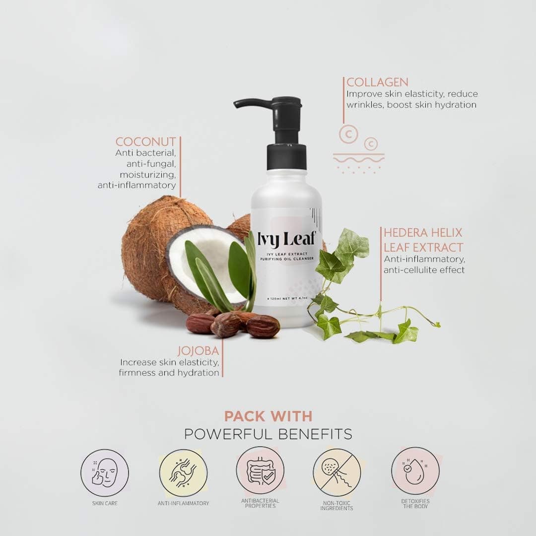 Ivy Leaf Facial Foaming Oil Cleanser - Authentic Made in Korea Skin Care with Ivy Leaf Extract and Collagen - Cruelty Free and Vegan
