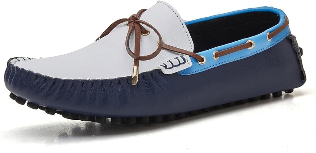 SUNROLAN lh1308bailan11.5 Men's Fashion PU Leather Dress Casual Driving Moccasins Loafers Shoes Blue/White US 11.5