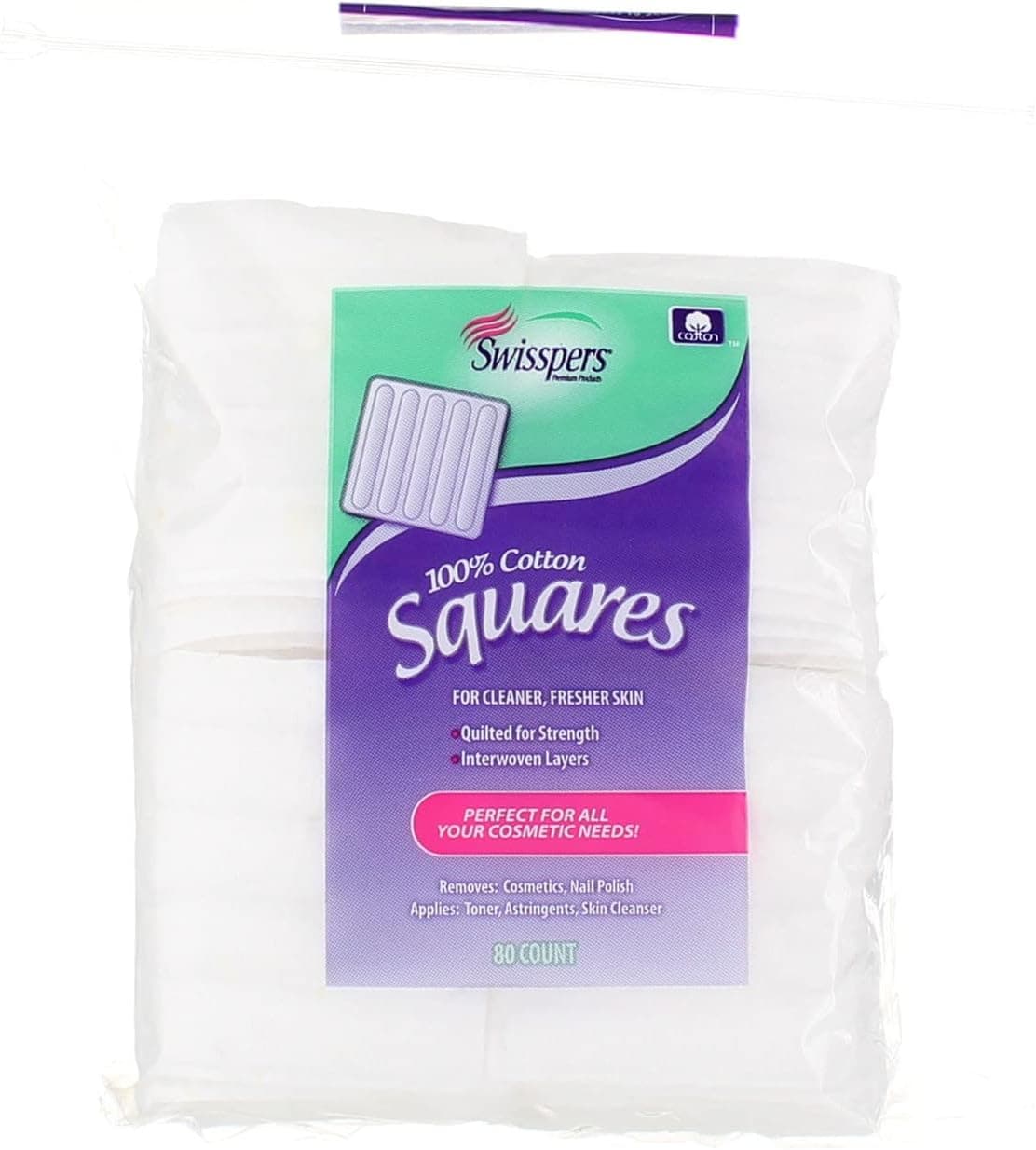 Swisspers Cotton Squares 80 Count Multi-Care Quilted (2 Pack)