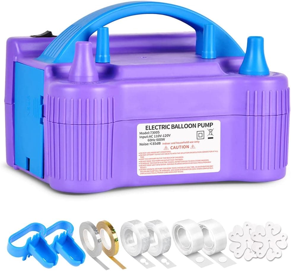 Balloon Pump Electric Balloon Inflator Dual Nozzle Air Pump for Latex Balloons with 10 Pack Balloon Arch Making Kit for Party Decorations