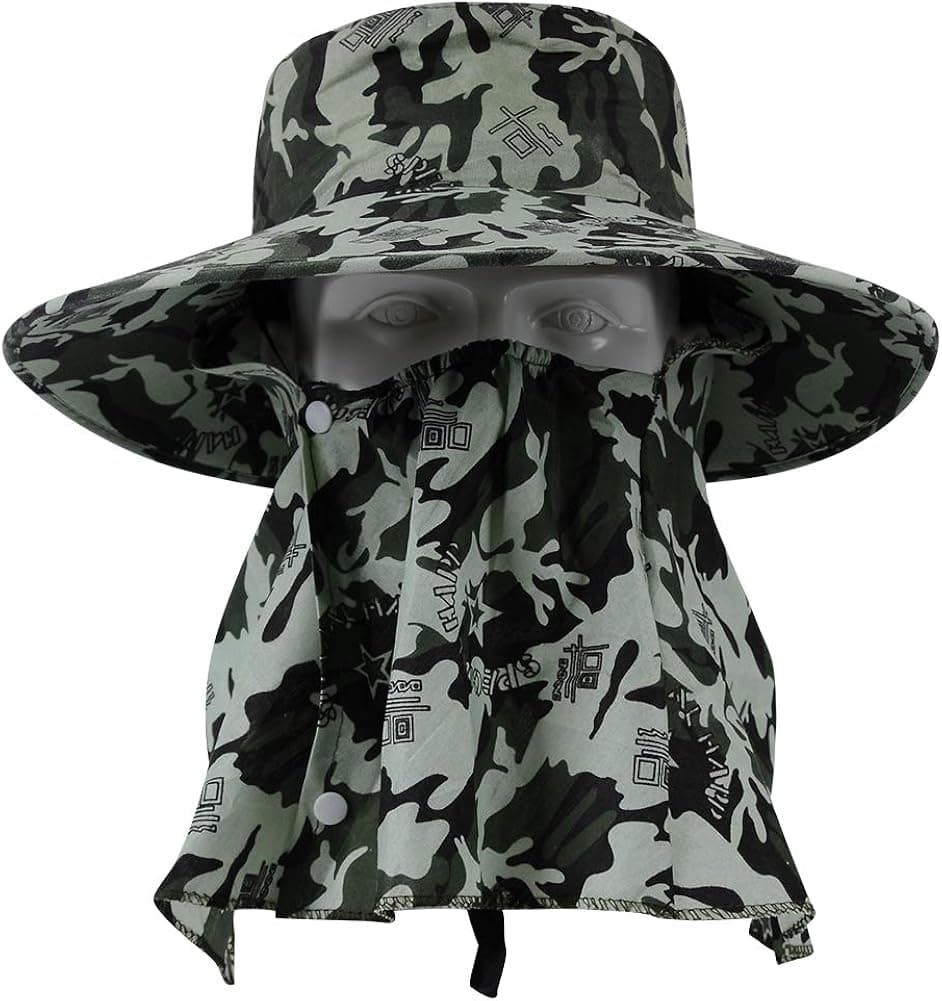 Incredible Camo Fishing Hat for Men Women with Removable Neck Flap UV Sun Protection Cap Wide Brim Windproof Breathable Fisherman Hats for Hiking Travel Beach Camping