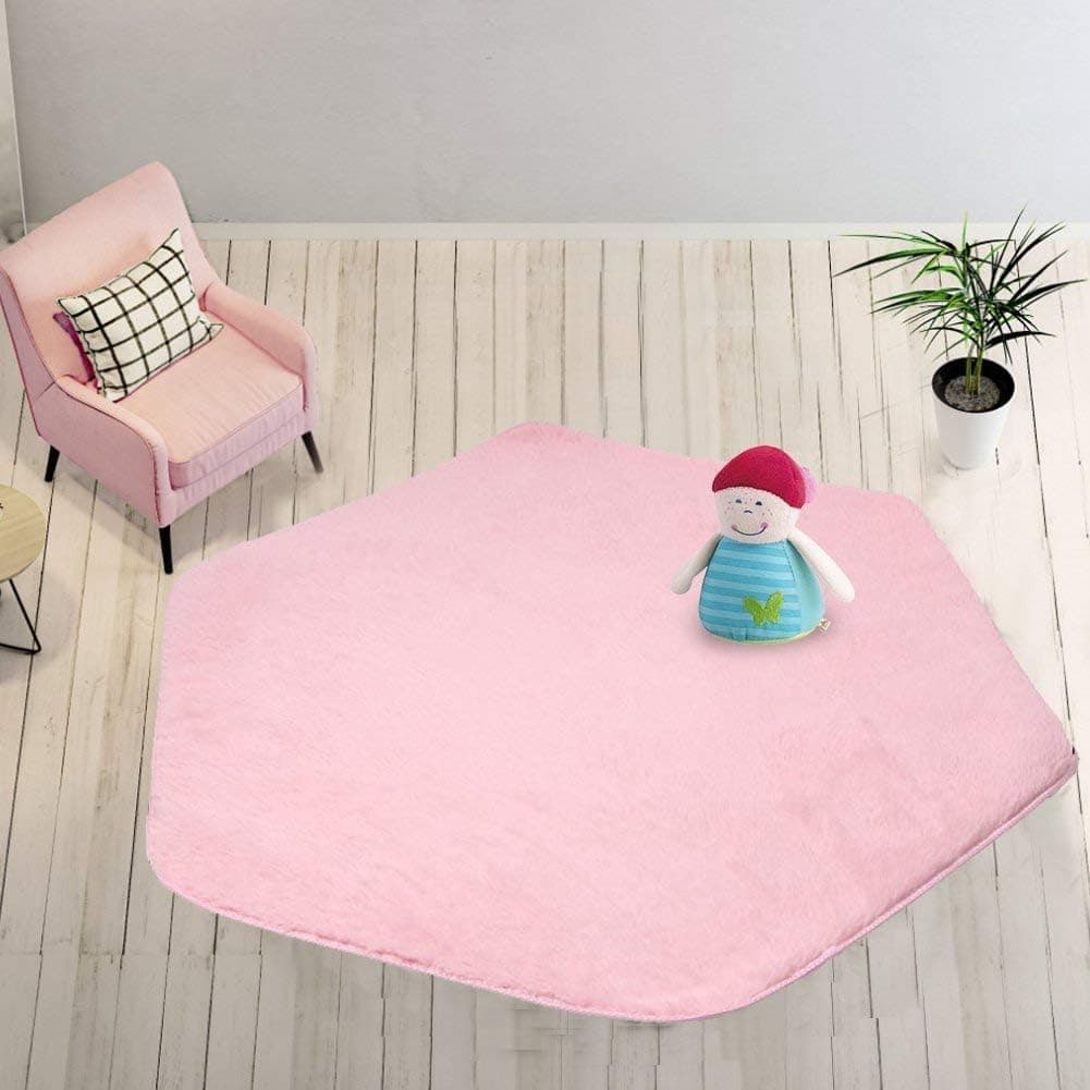 Wilhunter Hexagon Pad Coral Soft Mat Rug for Girls Princess Castle Play Tent Kids Playhouse Carpet（Pink） (Pink)…