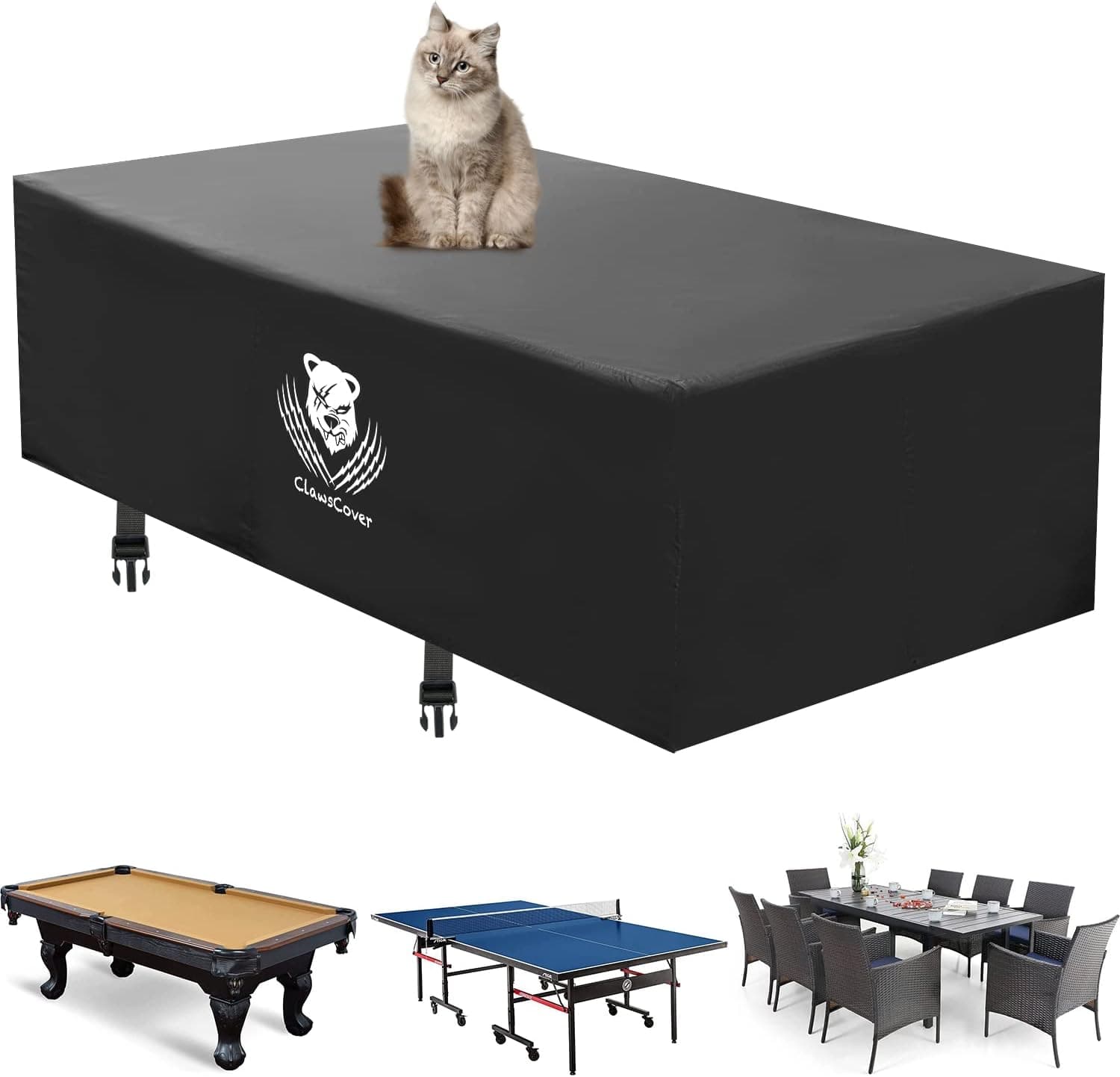 9FT Billiard Pool Table Covers,Heavy Duty Waterproof Scratch-Free Dustproof Sunproof Indoor Outdoor Snooker Billiard Table Cover,with 2Pcs Buckles Straps-113 L x 62" W x 32" H