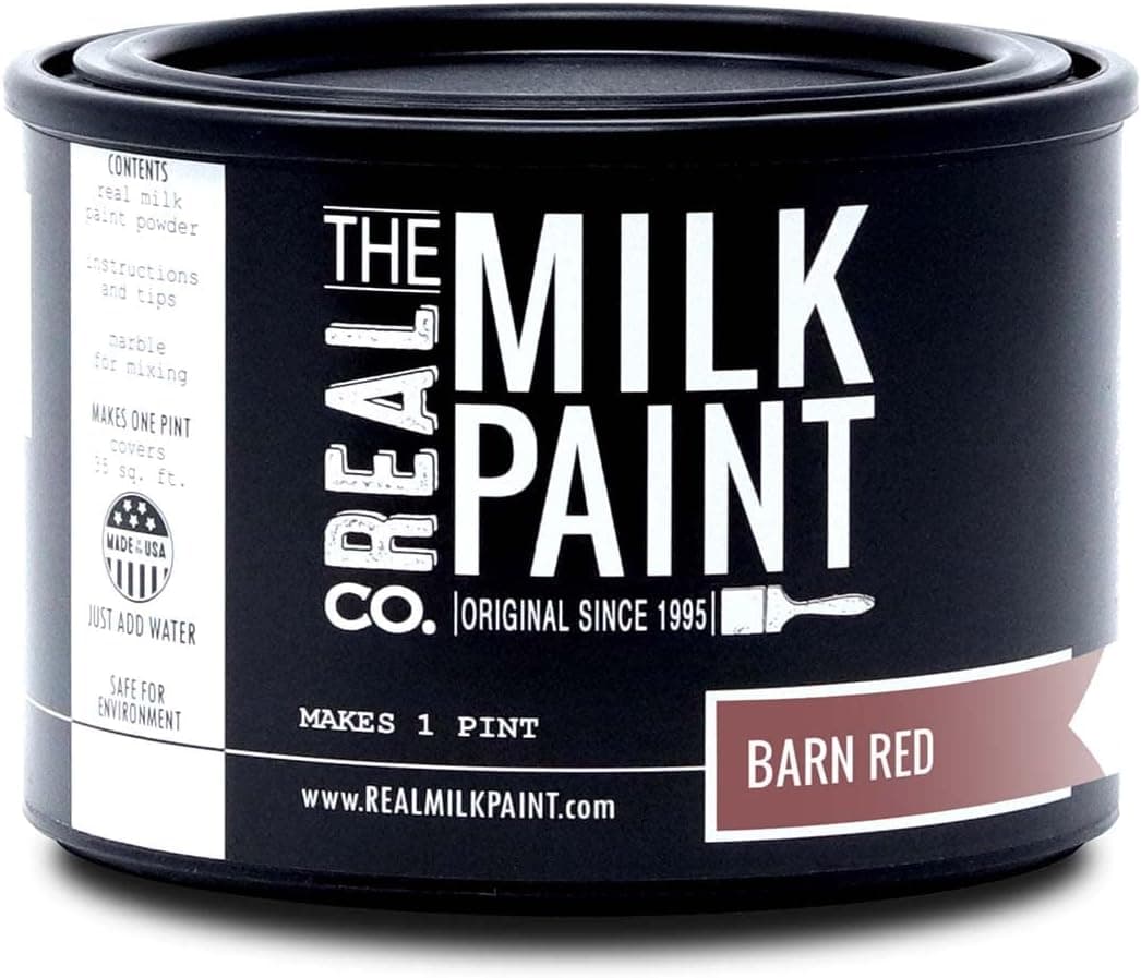Real Milk Paint, Wood Paint for Furniture, Matte Paint for Cabinets, Walls, Brick, and Stone, Water Based Organic, No VOC, Barn Red, 1 Pint