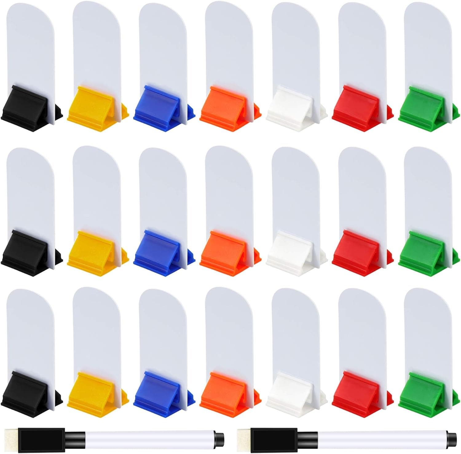 Meetory 45 Pieces Blank Game Board Markers and 35 Pieces Game Card Stands with 2 Pcs Black Marker Pens, Plastic Token Cards DIY Game Markers with 7 Multi-Color Card Stands for Party Favor