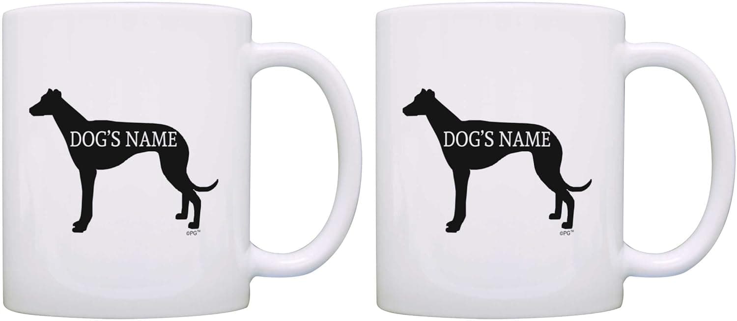 Custom Greyhound Gifts Add Dog's Name Dog Owners Personalized 2 Pack Gift Coffee Mugs Tea Cups White