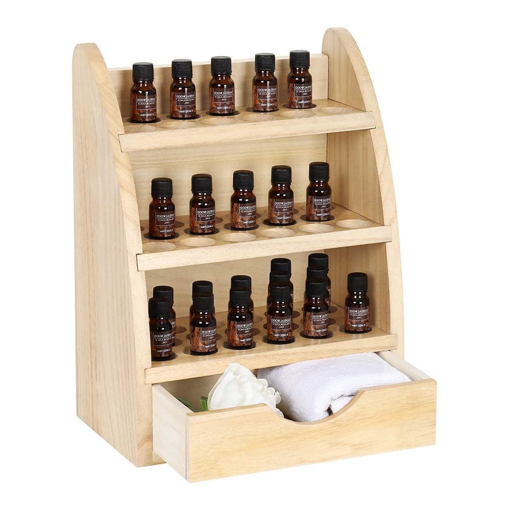 BTY Essential Oils Organizer Storage Rack Wooden 45 Slots Nail Polish Display Shelf Holder Fits 5/10/15/20/30ml Bottles, Tubes, Accessories and More EO Products((Natural Wood)