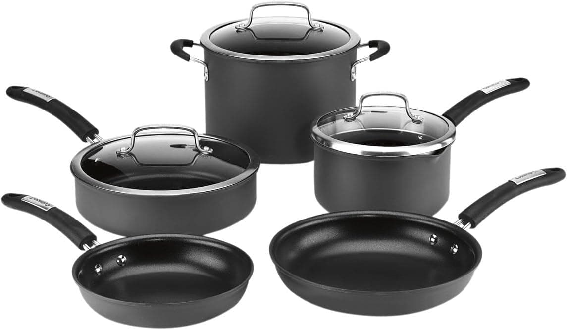 Cuisinart 8-Piece Dishwasher Safe Hard Anodized Cookware Set, Black