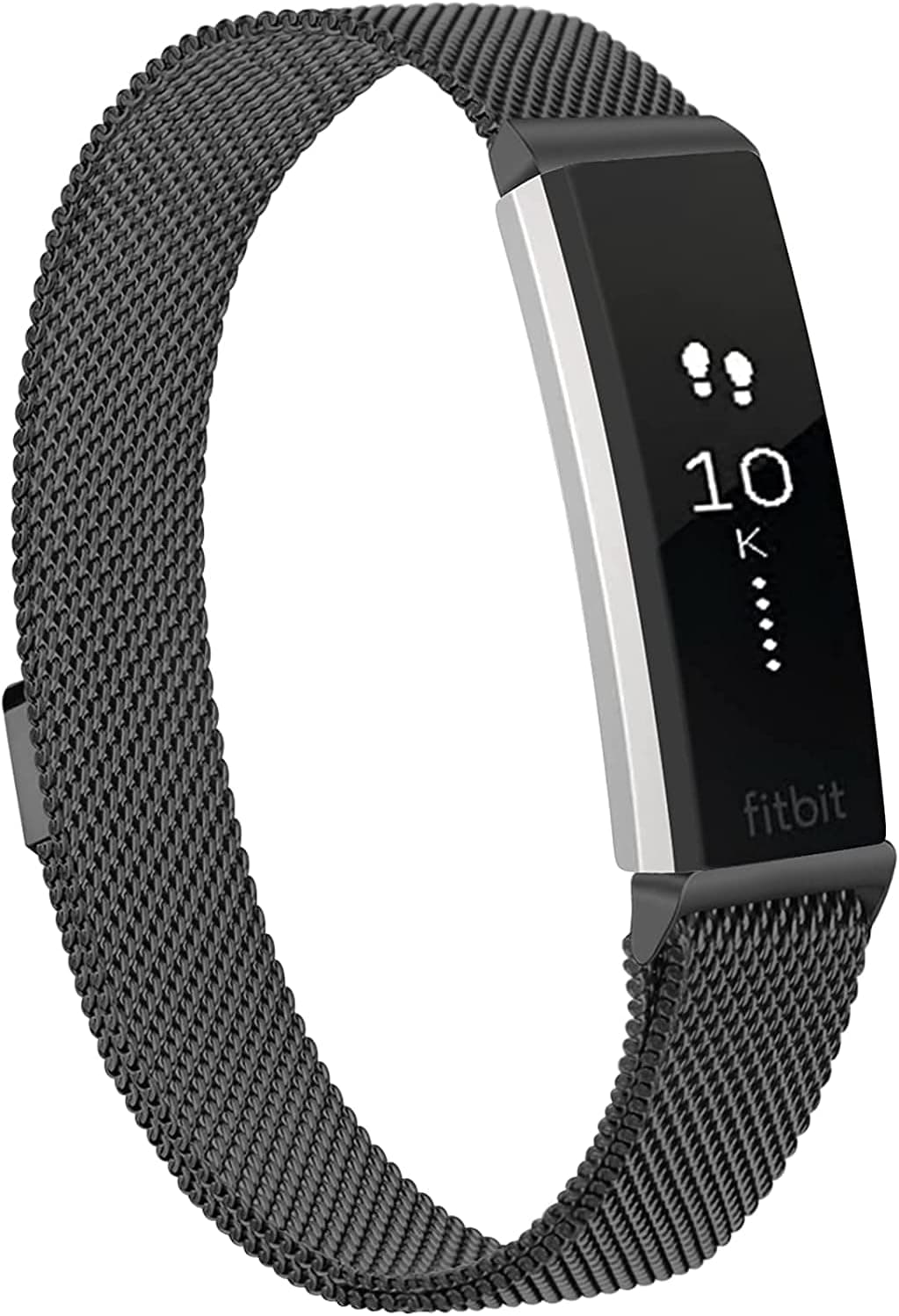 Meliya Metal Loop Bands Compatible with Fitbit Alta/Fitbit Alta HR, Stainless Steel Mesh Megnet Lock Replacement Wristbands for Women Men (Large, 02 Black)