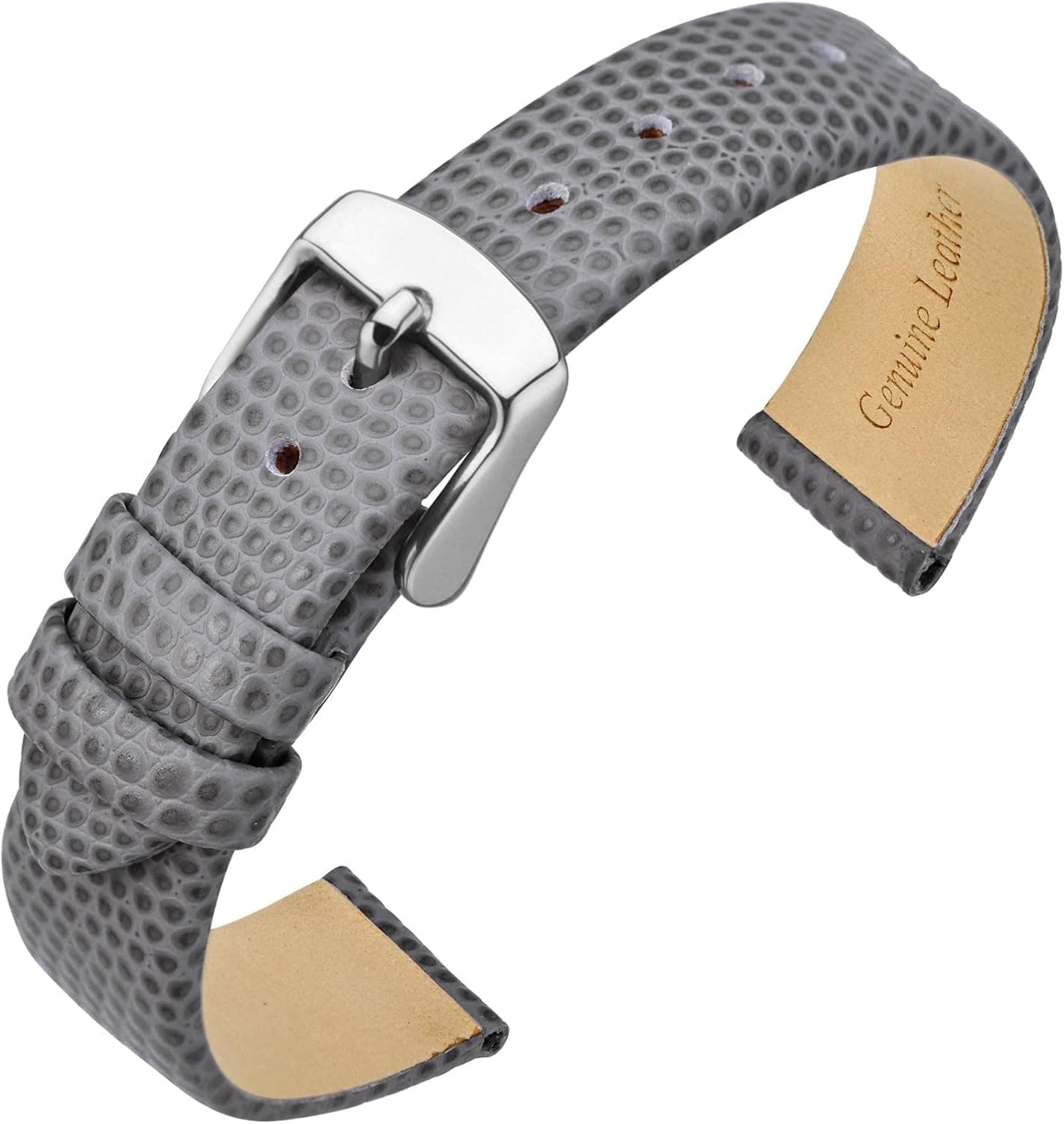 ANNEFIT Women's Leather Watch Band 12mm 13mm 14mm 15mm 16mm 18mm 20mm, Lizard Grain Slim Thin Replacement Strap