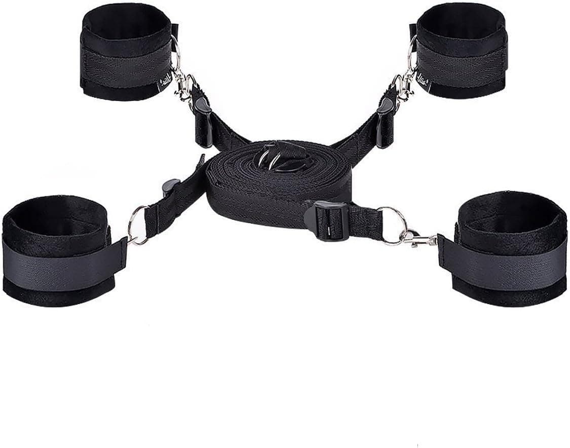 Under Bed Bondage Straps,MELO Extra-Strength Restraint Kit with Ankle/Wrist Cuffs Bondage Set (Black)