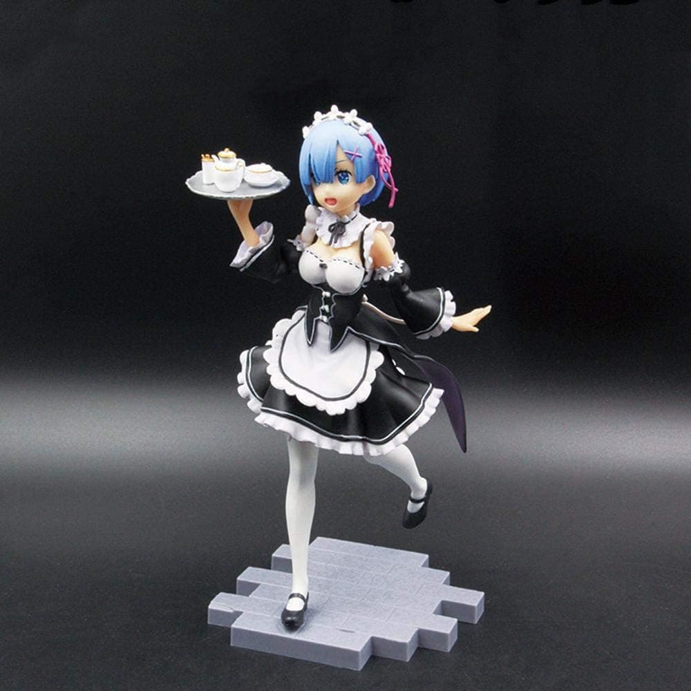 Xtxzq Action Man Figure Anime Figures Re:Life A Different World from Zero Rem Ram Mop Tray Maid Action Girl Figurine Toys-B Height Approx17CM. Best Gift for Kids Adults and Anime Fans