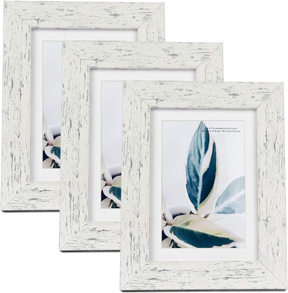 Scholartree Rustic White 5x7 Picture Frame set of 3,Display 5x7 without Mat or 4x6 with Mat